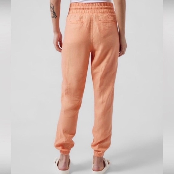 Athleta Womens Cabo Linen Joggers Peach Orange Drawstring Waist Size 10 Tall - Picture 2 of 15